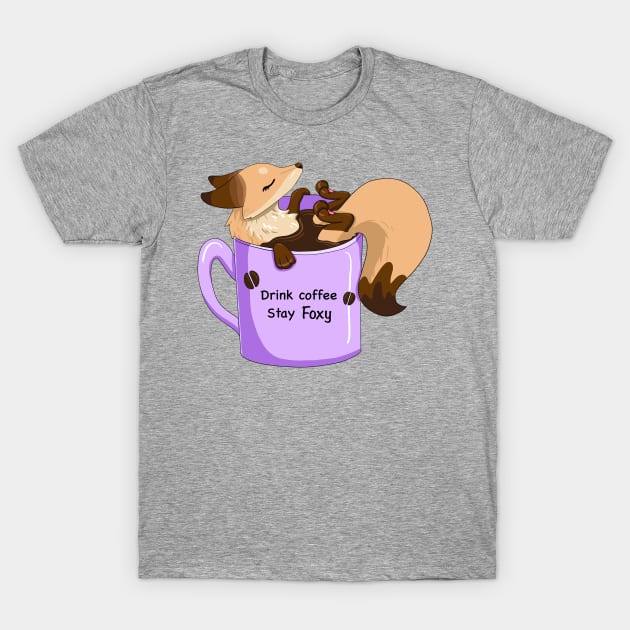 Sunny the Fox in a Coffee Cup T-Shirt by Lady Lilac